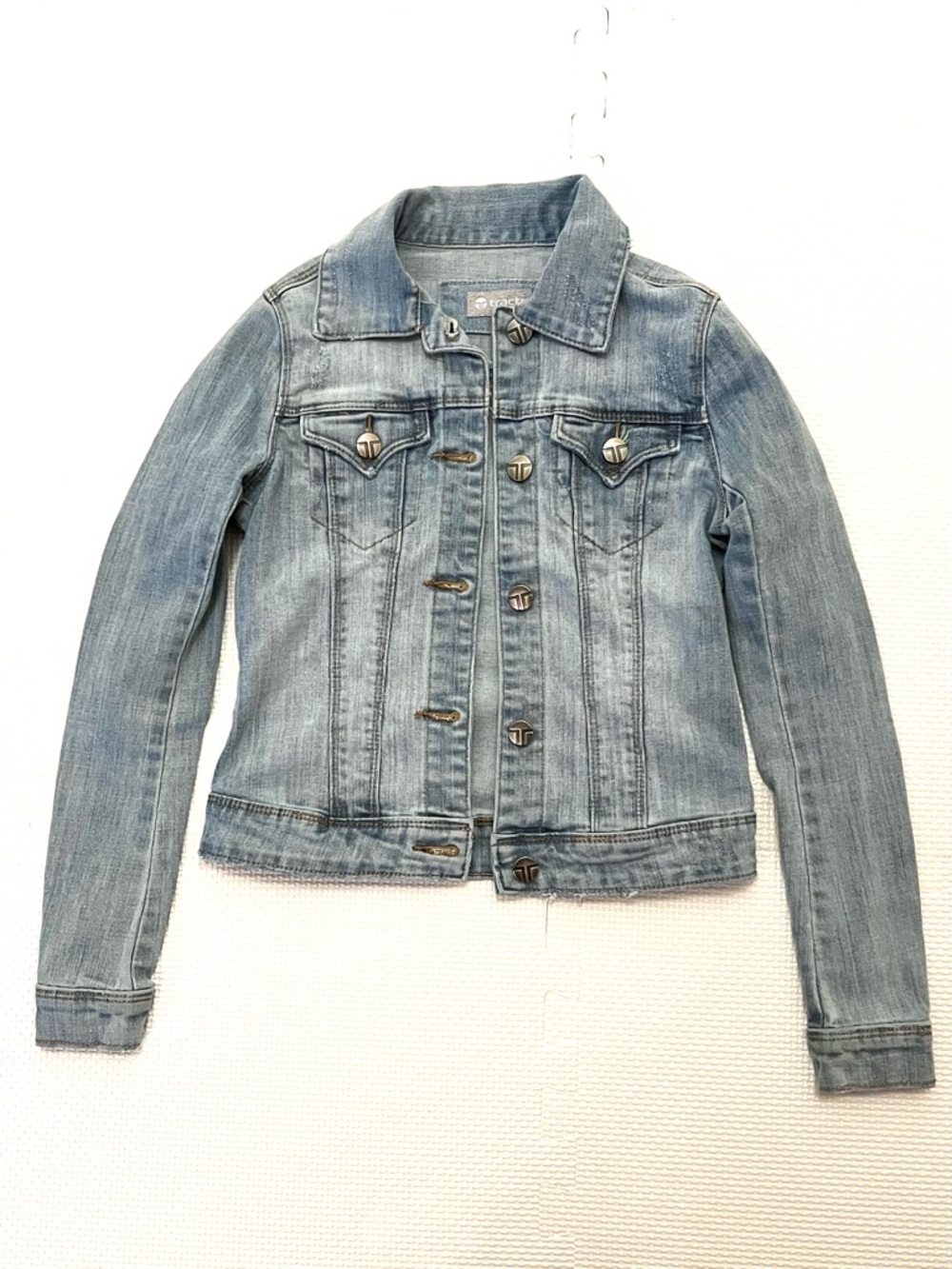 Distressed Denim Trucker Jacket Light Wash Y2K Grunge Youth S